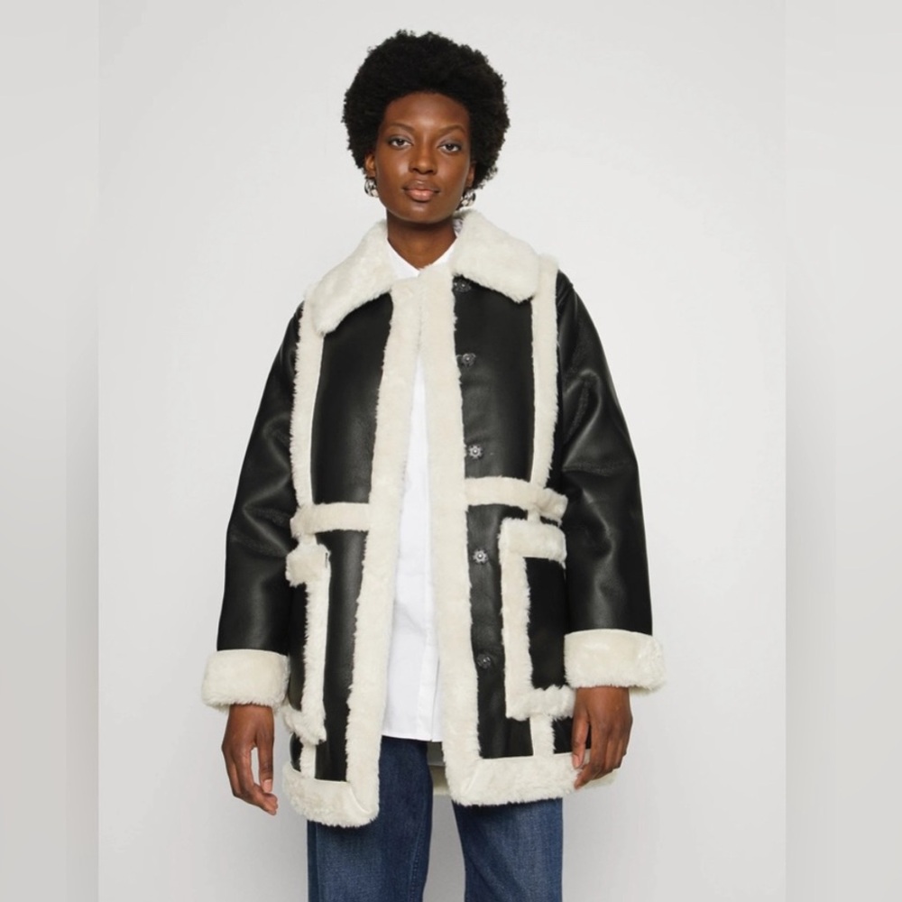 Abercrombie & Fitch Faux Leather Shearling Coat